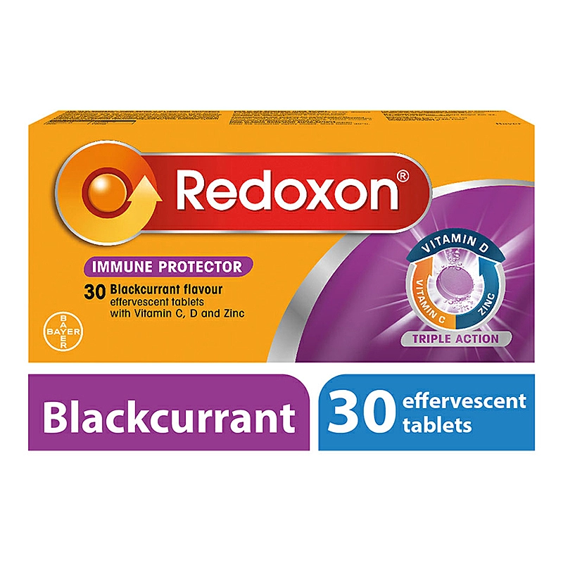 Redoxon Triple Action Efferverscent Blackcurrant, 30 tablets .