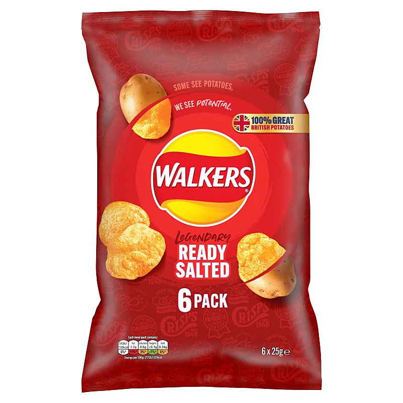 Walkers Potato Crisp Ready Salted 6S 150G