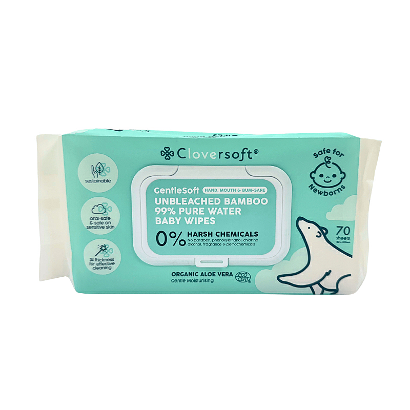 Cloversoft Unbleached Bamboo Organic Pure Water Baby Wipes 3 x 70 Sheets
